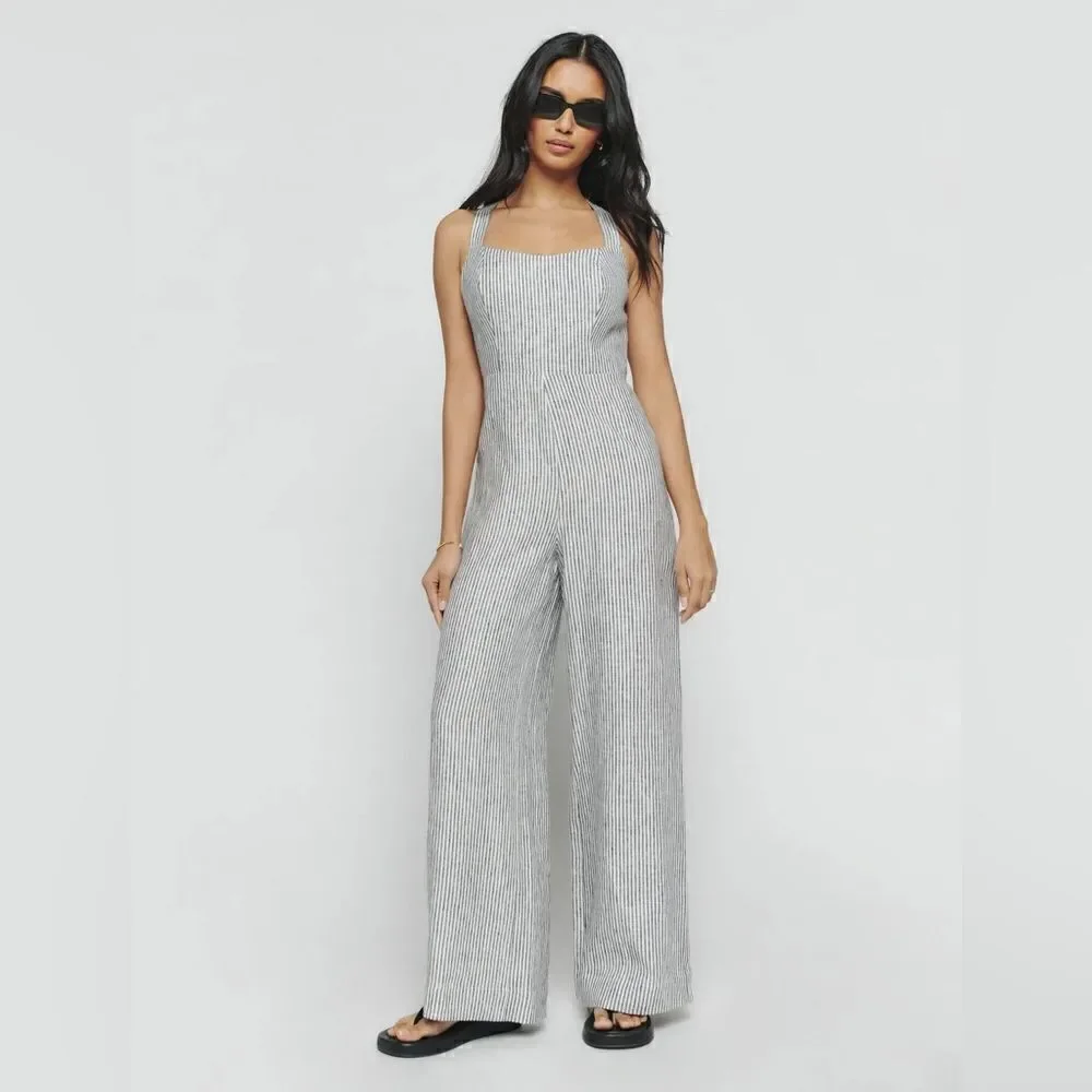 Reformation Autumn Linen Jumpsuit size 6 Vineyard